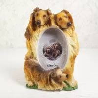Tall Collie dogs and puppy polyresin figurine photo frame holds one 2x3 picture: Front - Click to enlarge