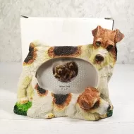Fox Terrier dog and puppy polyresin figurine photo frame holds one 3x2 picture: With Box