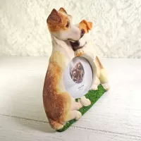 Jack Russell Terrier dog and puppy polyresin figurine photo frame holds one 3x2 picture: Right - Click to enlarge