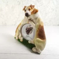 Jack Russell Terrier dog and puppy polyresin figurine photo frame holds one 3x2 picture: Left - Click to enlarge