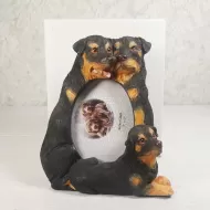 Rottweiler dogs and puppy polyresin figurine photo frame holds one 2x3 picture: With Box