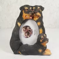 Rottweiler dogs and puppy polyresin figurine photo frame holds one 2x3 picture: Front - Click to enlarge