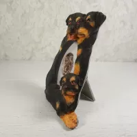 Rottweiler dogs and puppy polyresin figurine photo frame holds one 2x3 picture: Left - Click to enlarge