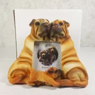 Shar Pei dogs and puppy polyresin figurine photo frame holds one 2x3 picture: With Box
