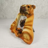 Shar Pei dogs and puppy polyresin figurine photo frame holds one 2x3 picture: Left - Click to enlarge