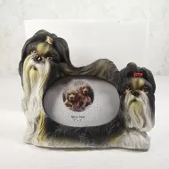 Shih Tzu dog and puppy polyresin figurine photo frame holds one 3x2 picture: With Box