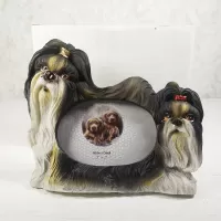 Shih Tzu dog and puppy polyresin figurine photo frame holds one 3x2 picture: With Box - Click to enlarge