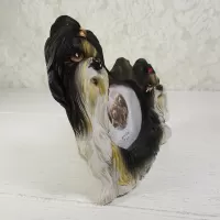 Shih Tzu dog and puppy polyresin figurine photo frame holds one 3x2 picture: Right - Click to enlarge