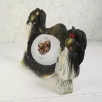 Shih Tzu dog and puppy polyresin figurine photo frame holds one 3x2 picture: Left - Click to enlarge