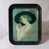 Gibson Girl with Big Hat Vintage Rectangular Metal Coke Tray: Top - Click to enlarge